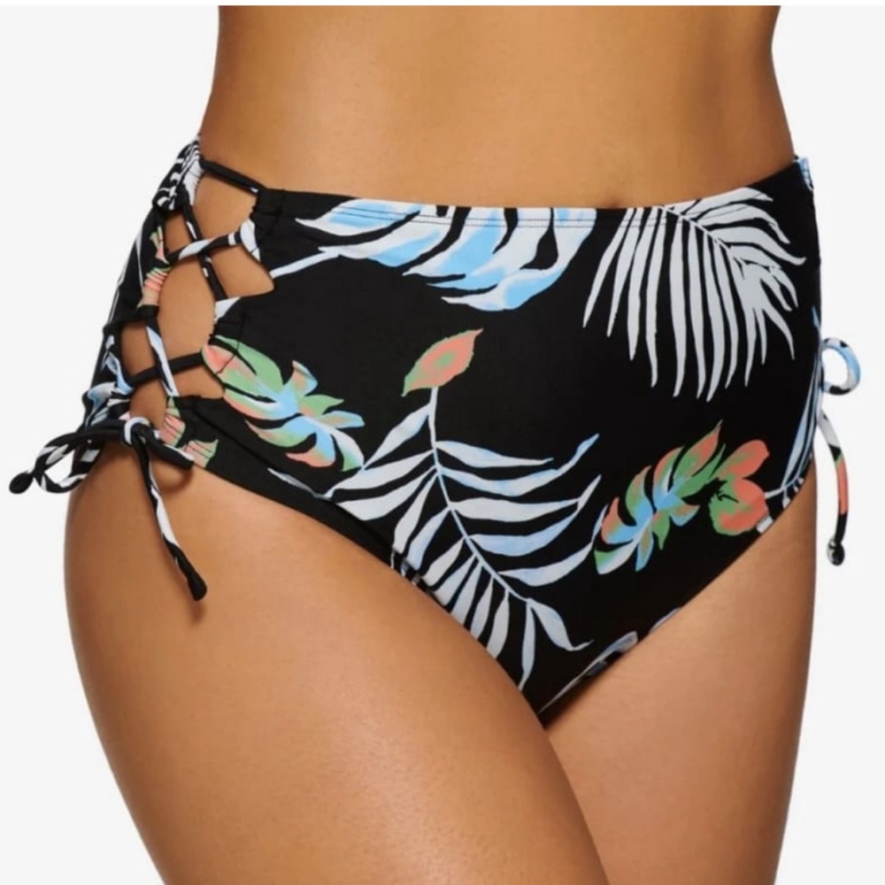 Hula Honey NWOT Black Tropical Lace-Up Bikini Bottoms